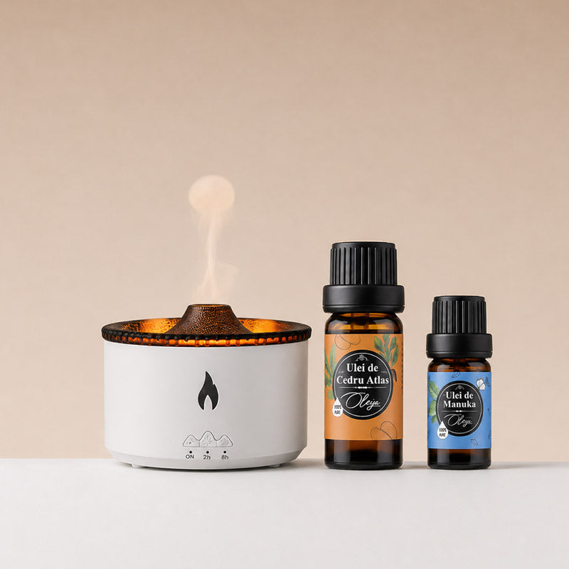 Kit pentru Aromaterapie Difuzor Vulcano uleiuri esentiale de manuka si cedru