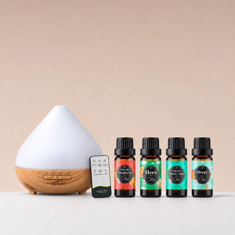 Kit aromaterapie FAMILY essentials - relaxare, somn, imunitate si respiratie