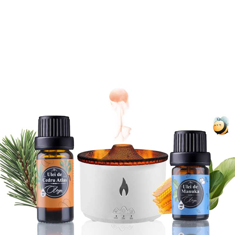 Kit pentru Aromaterapie Difuzor Vulcano uleiuri esentiale de manuka si cedru