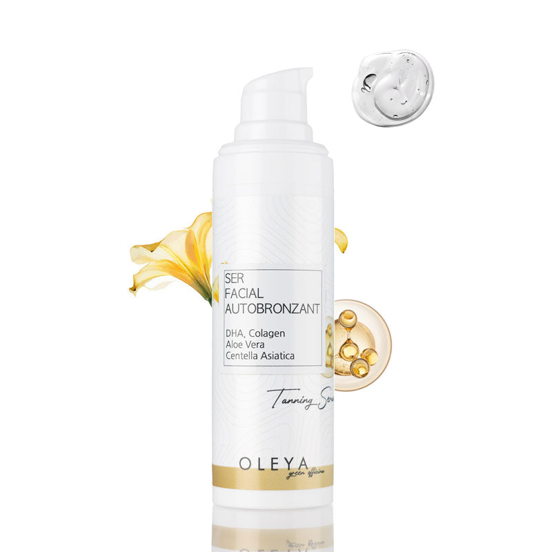 Natural Tanning Drops – Ser facial autobronzant cu DHA, Colagen, Aloe si Centella Asiatica